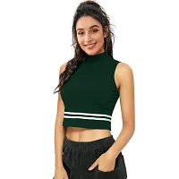 Elegant Green Cotton Hosiery Striped Crop Top For Women-thumb1