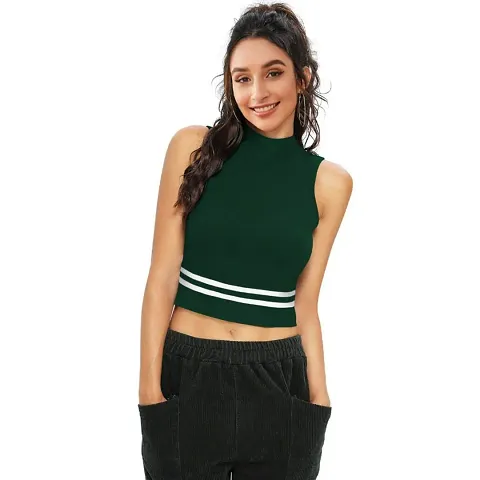 Elegant Hosiery Striped Crop Top For Women