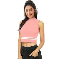 Elegant Peach Cotton Hosiery Striped Crop Top For Women-thumb1