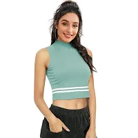 Elegant Blue Cotton Hosiery Striped Crop Top For Women-thumb2