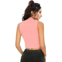 Elegant Peach Cotton Hosiery Striped Crop Top For Women-thumb3