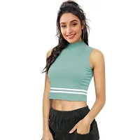 Elegant Blue Cotton Hosiery Striped Crop Top For Women-thumb1