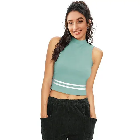 Stripe Sleeveless Crop Tops For Women