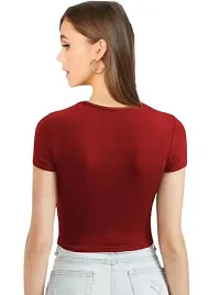 Elegant Maroon Cotton Hosiery Solid Crop Top For Women-thumb2