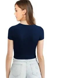 Elegant Navy Blue Cotton Hosiery Solid Crop Top For Women-thumb2