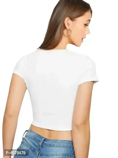 Elegant White Cotton Hosiery Solid Crop Top For Women-thumb3