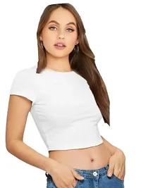 Elegant White Cotton Hosiery Solid Crop Top For Women-thumb1