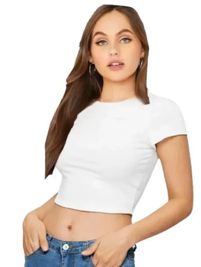 Round Neck Cotton Crop Length Solid Tops Collection