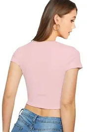 Elegant Peach Cotton Hosiery Solid Crop Top For Women-thumb1