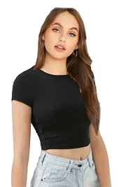 Elegant Black Cotton Hosiery Solid Crop Top For Women-thumb1