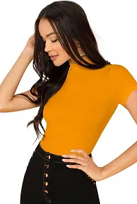 Elegant Yellow Cotton Hosiery Solid Tops For Women-thumb1