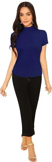 Elegant Navy Blue Cotton Hosiery Solid Tops For Women-thumb3