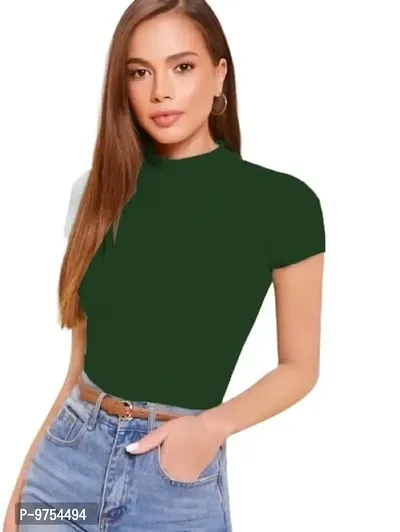 Dream Beauty Fashion Women's High Neck Casual Solid Top Half Sleeve