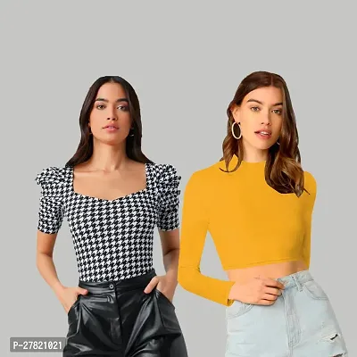 Elegant Polyester Checked Top For Women- Pack Of 2