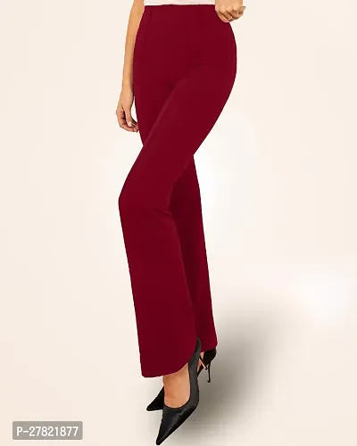 Elegant Maroon Polyester Solid Trousers For Women-thumb5