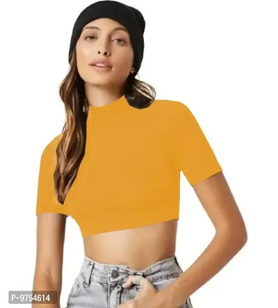 Dream Beauty Fashion Polyester Blend Turtle Neck Crop Top (15 Inches)