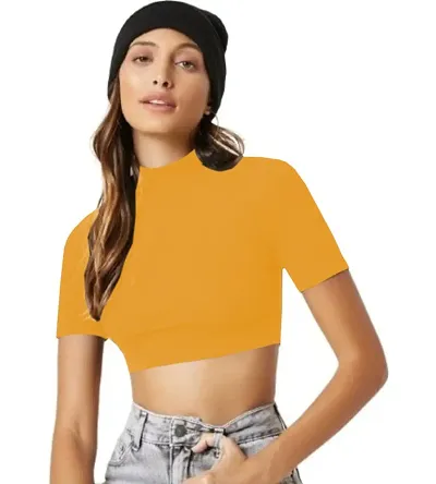 Dream Beauty Fashion Polyester Blend Turtle Neck Crop Top (15"" Inches)