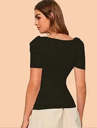 Stylish Black Knitted Polyester Solid Fitted Top For Women-thumb3