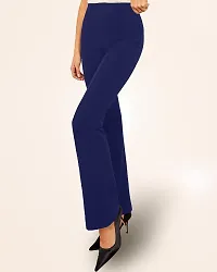 Elegant Navy Blue Polyester Solid Trousers For Women-thumb4