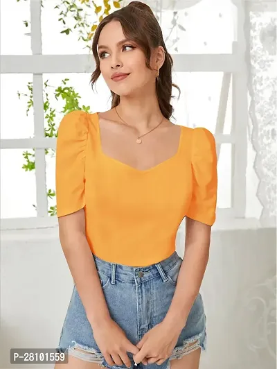 Stylish Yellow Knitted Polyester Solid Fitted Top For Women-thumb3