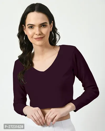 Elegant Purple Polyester Solid Top For Women