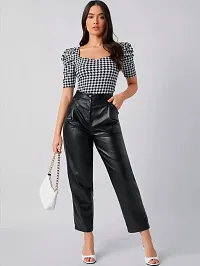 Dream Beauty Fashion Puff Sleeve Polyester Blend Sweetheart Neck Houndstooth Print Form Fitted Black Tee (23 Inches)-thumb2