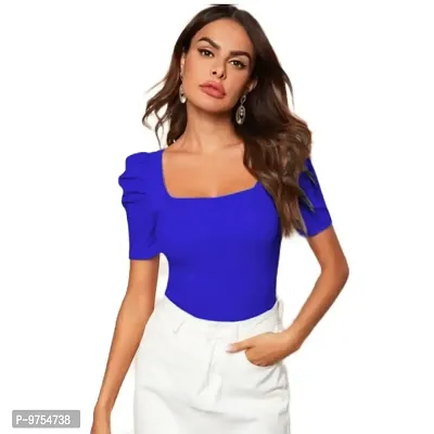 Women's Puff/Baloon Sleeves Square Neck Casual Top-thumb0