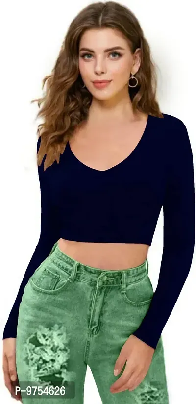Dream Beauty Fashion Polyester Blend V-Neck Crop Top (15 Inches)