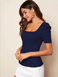 Women's Puff/Baloon Sleeves Square Neck Casual Top-thumb3