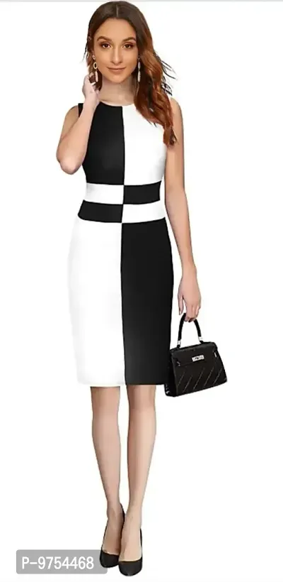 Dream Beauty Fashion Women's Knee Length Dress (Medium, Black  White)-thumb3