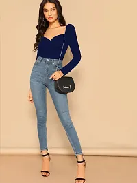 Elegant Navy Blue Polyester Solid Top For Women-thumb2