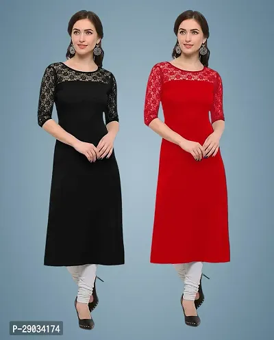 Stylish Multicoloured Crepe Stitched Kurta For Women Pack Of 2