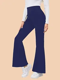 Elegant Navy Blue Polyester Solid Trousers For Women-thumb3