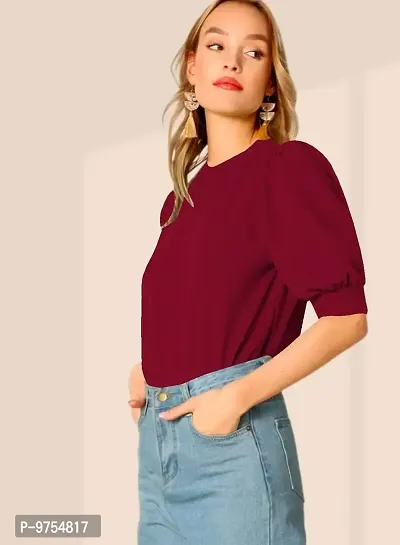 Women's Puff/Baloon Sleeves V-Neck Casual Top-thumb2