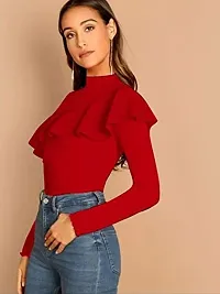 Dream Beauty Fashion Front Frilled High-Neck Full Sleeves Polyester Blend Stylish Top (24 Inches)-thumb2