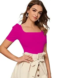 Dream Beauty Fashion Women's Puff Sleeve Top Square Neck Balloon Bishop Sleeve Elegant Casual Tee Top (RRR_M1)-thumb4