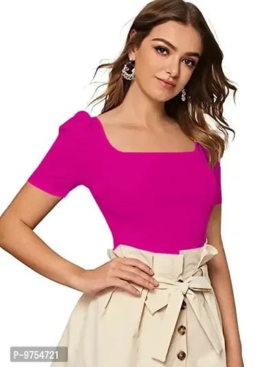 Dream Beauty Fashion Women's Puff Sleeve Top Square Neck Balloon Bishop Sleeve Elegant Casual Tee Top (RRR_M1)-thumb5