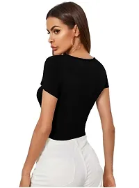 Dream Beauty Fashion Casual Short Sleeves Ribbed Round Neck Polyster Blend Crop Top (17 Inches)-thumb3