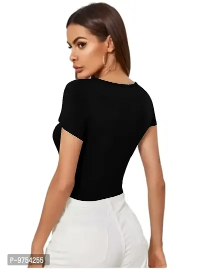 Dream Beauty Fashion Casual Short Sleeves Ribbed Round Neck Polyster Blend Crop Top (17 Inches)-thumb4