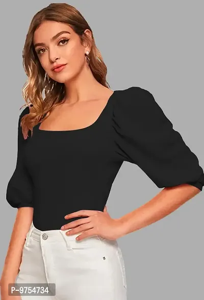 Women's Puff/Baloon Sleeves Square Neck Casual Top-thumb5
