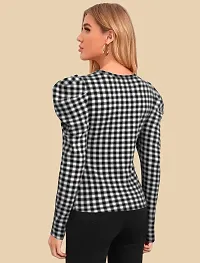 Elegant Black Polyester Checked Top For Women-thumb1