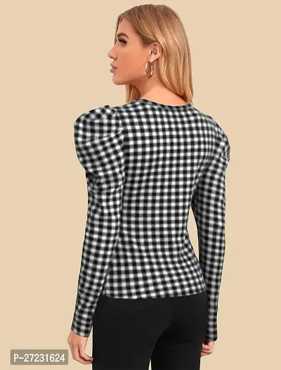 Elegant Black Polyester Checked Top For Women-thumb2