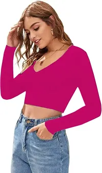 Women Polyester Blend Full Sleeves Crop Top-thumb3