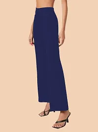 Elegant Navy Blue Polyester Solid Trousers For Women-thumb1