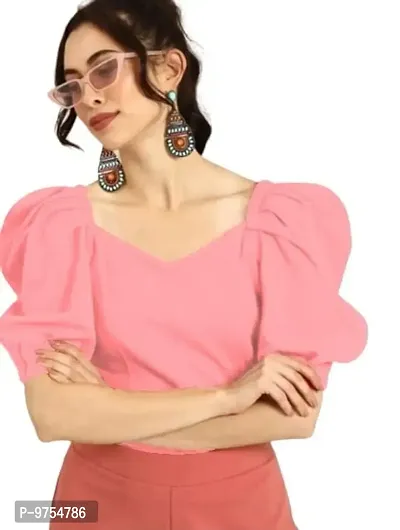 Dream Beauty Fashion Women's Puff/Baloon Sleeves V-Neck Casual Top (Top-MG-1)-thumb0