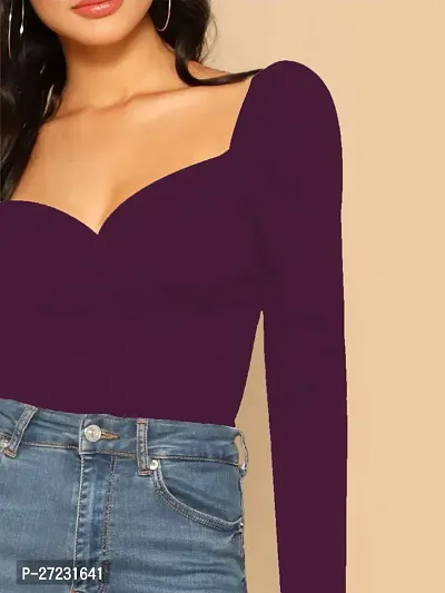 Elegant Purple Polyester Solid Top For Women-thumb5