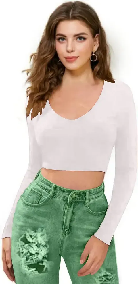 Dream Beauty Fashion Polyester Blend V-Neck Crop Top (15" Inches)