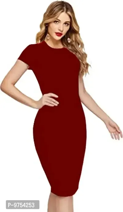 Dream Beauty Fashion Women's Short Sleeves Casual Midi Bodycon Polyster Blend Dress (38 Inches)-thumb4