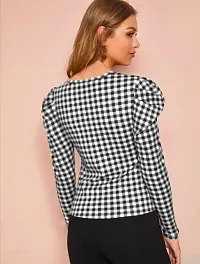 Elegant Black Polyester Checked Top For Women-thumb3