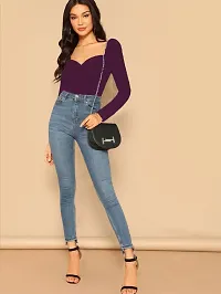 Elegant Purple Polyester Solid Top For Women-thumb2